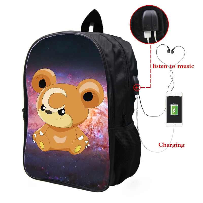 Покемон Teddiursa Galaxy Космический рюкзак Многофункциональный USB зарядка Разъем для наушников путешествия рюкзак для подростков мужчин и женщин школьные сумки - Цвет: 2