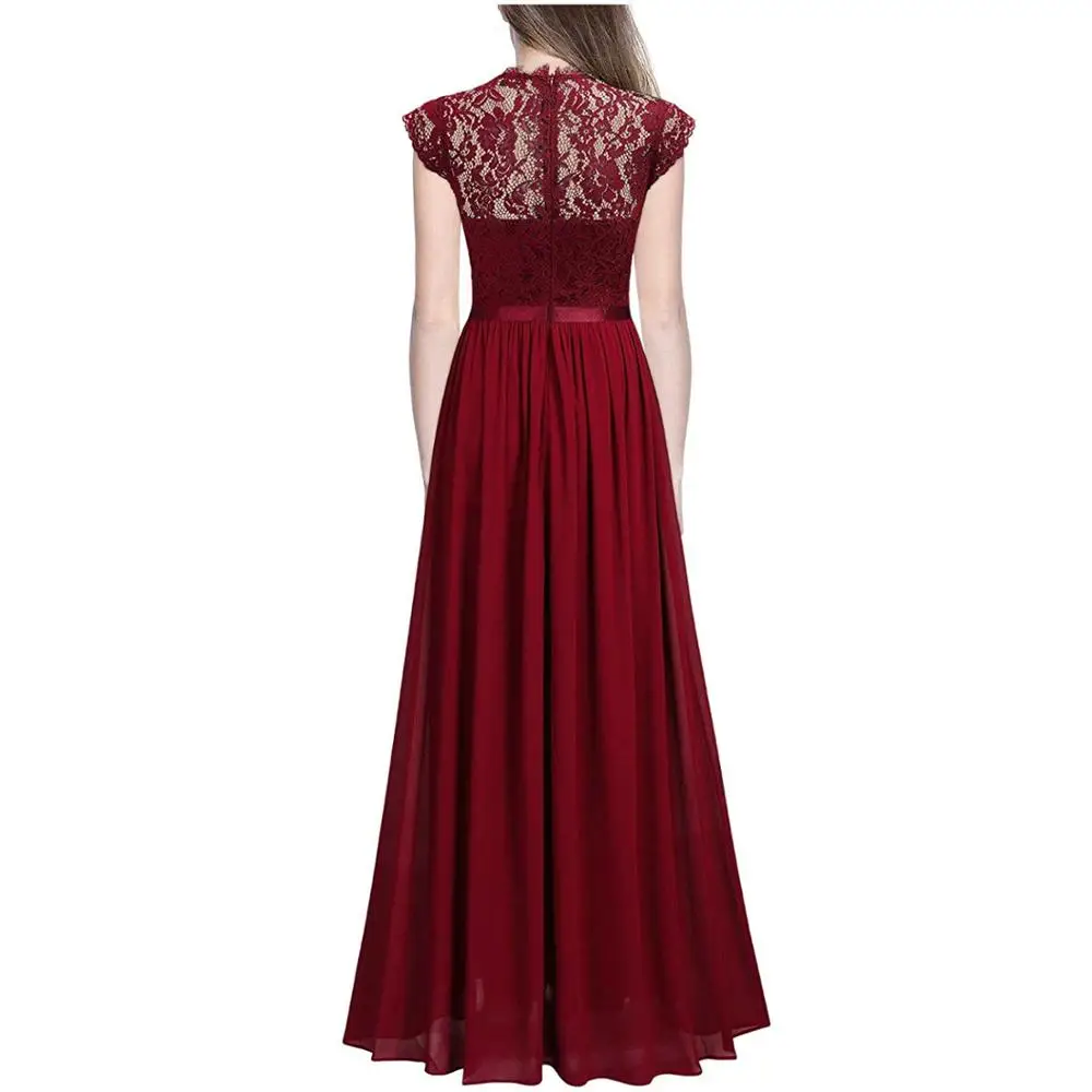 Women's Elegant Vintage Floral Lace Hollow out Chiffon Long Evening Party Dress Formal Maxi Dresses shirt dress Dresses