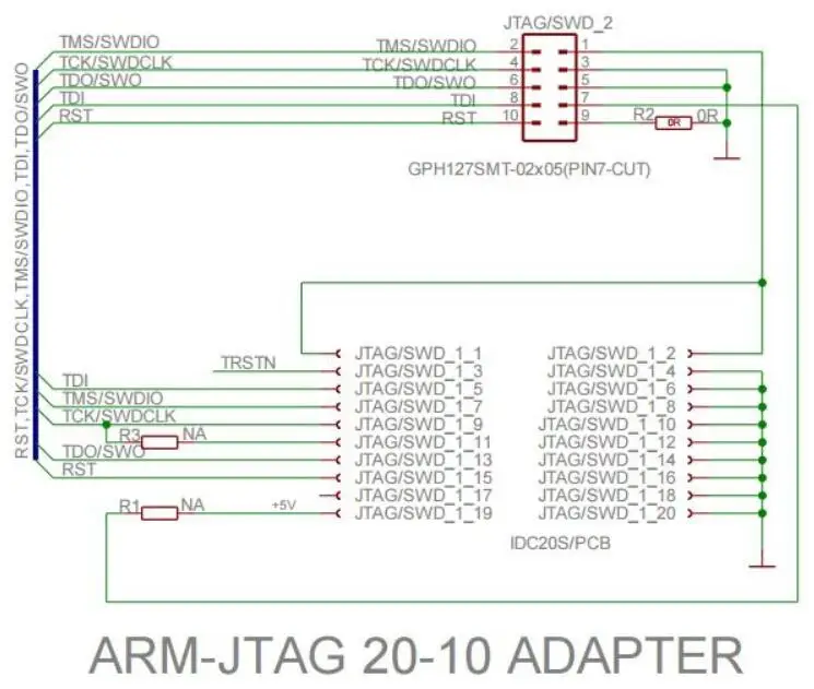 JTAG(2x10 2,54 мм) в SWD(2x5 1,27 мм) плата кабельного интерфейса(плата адаптера+ кабель