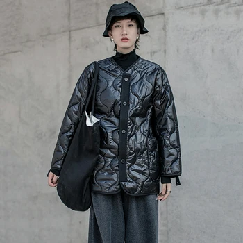 

Black Big Size Short Cotton-padded Coat Long Sleeve Loose Fit Women Parkas Fashion Tide New Utumn Winter 2019 AS079