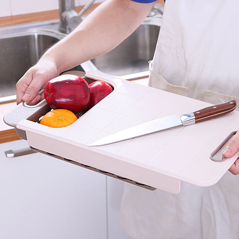 Резка овощей мясо телескопическая домашняя Нескользящая сливная корзина Съемная разделочная доска утолщение Многофункциональный Легко чистить