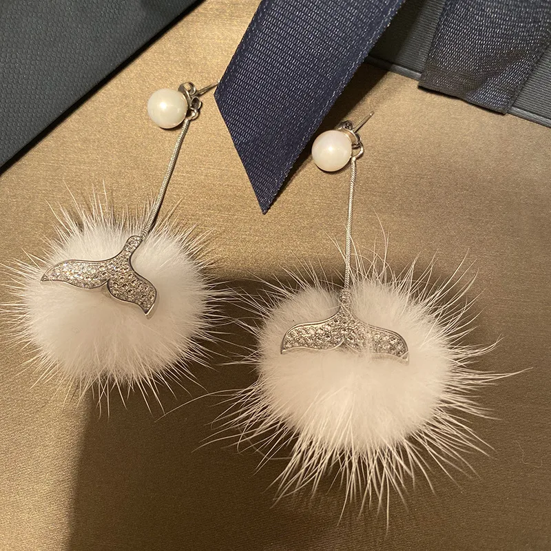 

fashion white ball fluffy earrings christmas winter earrings for women