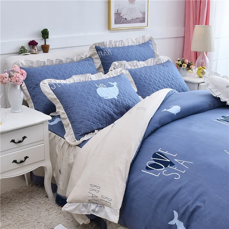 

Bed kit with four pieces of bed skirt, thickened cotton bed, bed cover, cotton bed, bed kit.