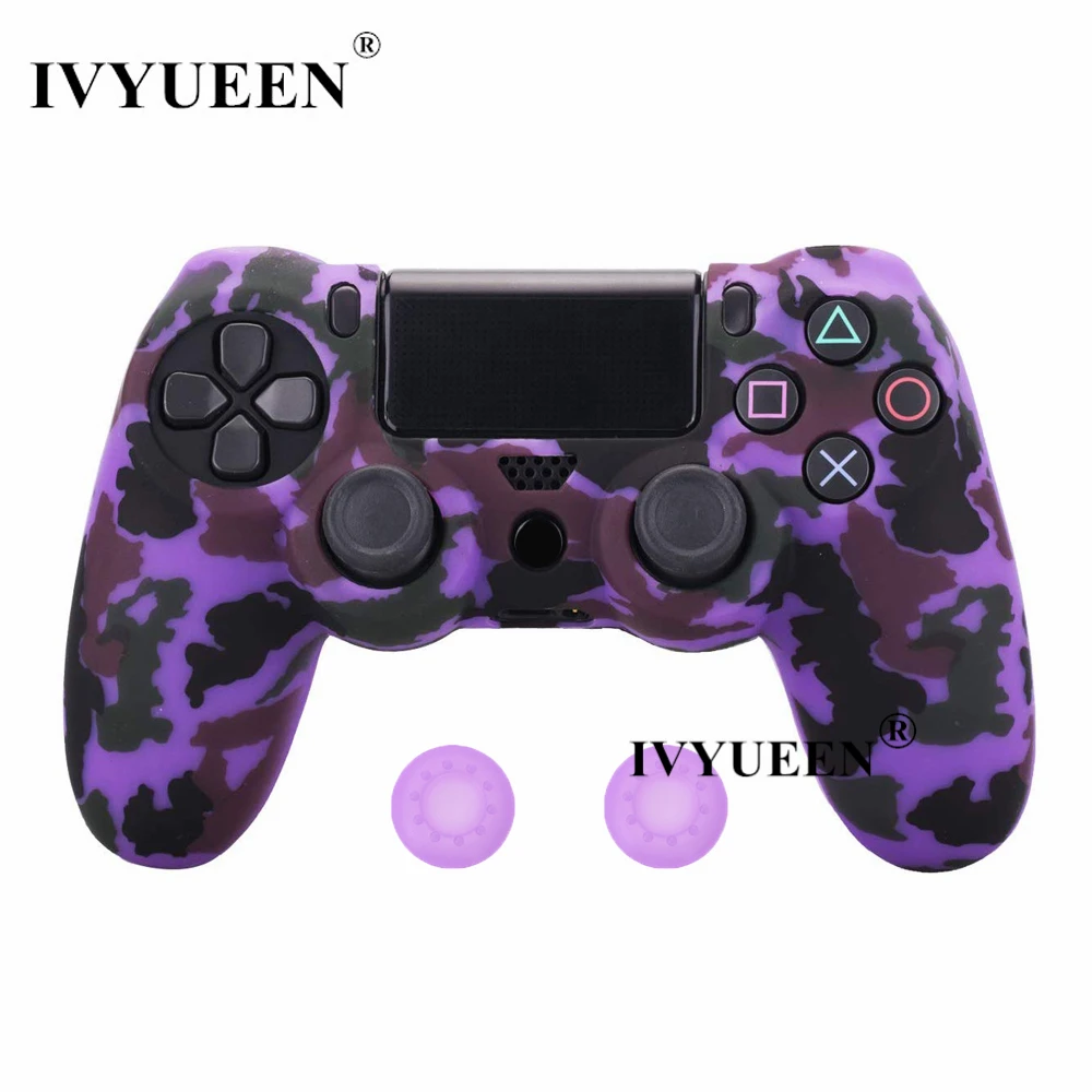 Purple Camo IVYUEEN для sony playstation 4 PS4 Pro тонкий контроллер силиконовый чехол защитная кожа с аналоговой рукояткой для PS4 DS4 геймпад - Цвет: Purple Camo