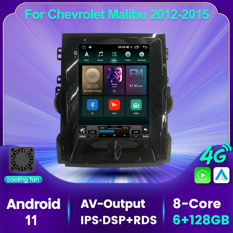 Автомобильное радио стерео 6G + 128G Android 11 CarPlay для Chevrolet Malibu 2012 2013 2014 2015 навигация GPS
