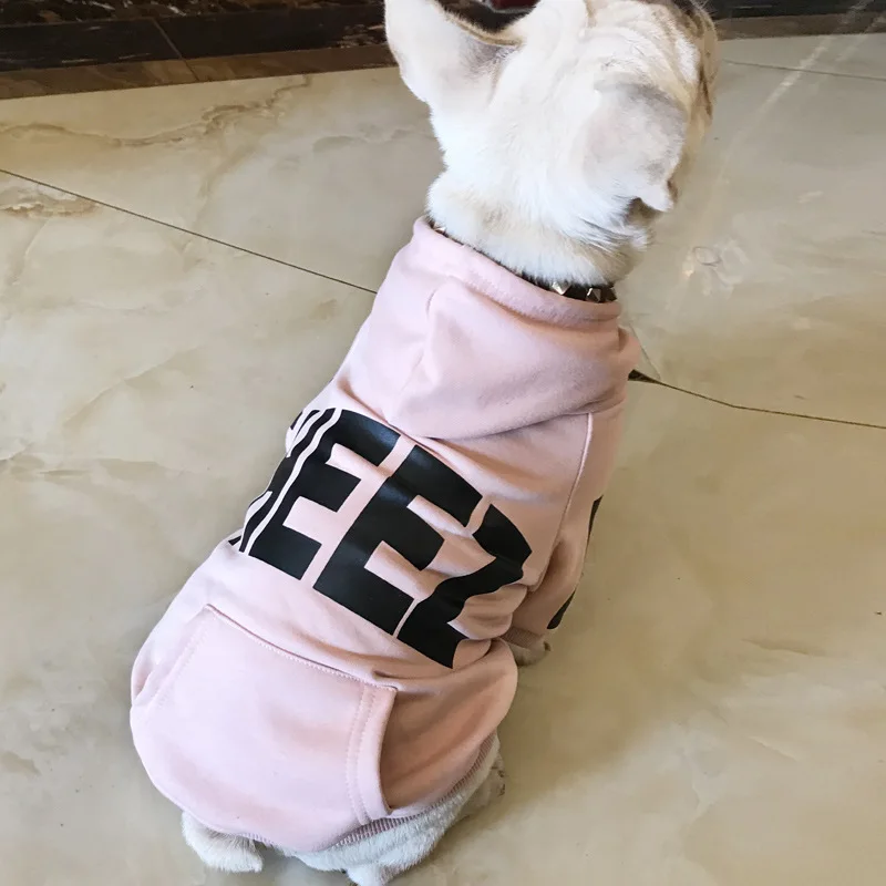 Pink Новая весенне-осенняя одежда для домашних животных, плюшевый Кот, махровая хлопковая повседневная одежда с капюшоном и буквенным принтом для родителей и детей - Цвет: Pink