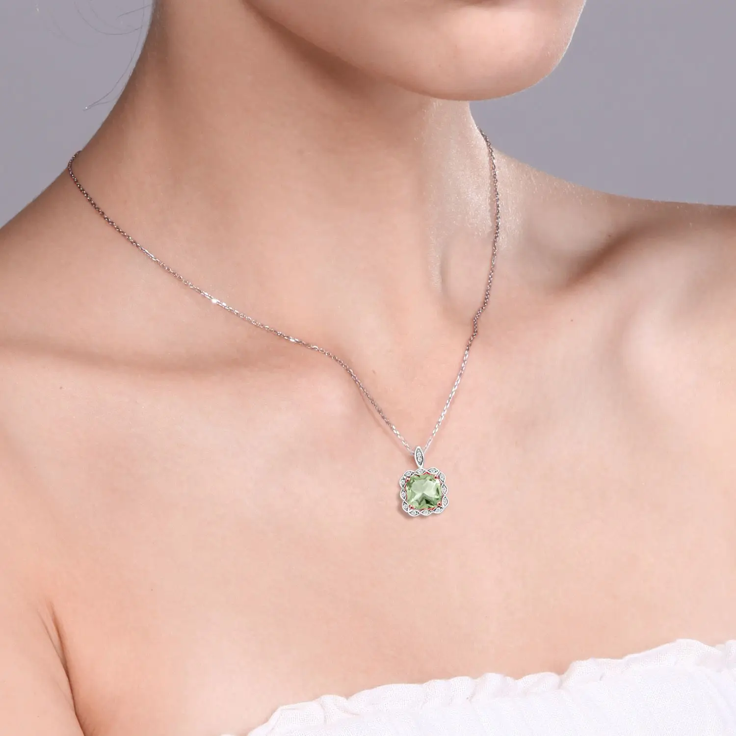 GemStoneKing 2,22 Ct подушка натуральный зеленый празиолит 925 пробы серебряный кулон ожерелье для женщин хорошее ювелирное изделие
