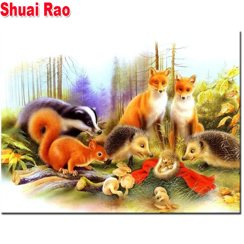Алмазная 5d картина Ежик белка лиса полноразмерная вышивка с квадратными