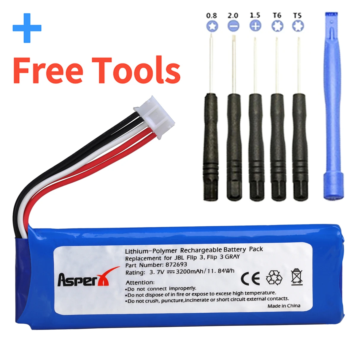 Batteria Purex Akku Per Jbl Flip 3 Jblflip3 Ricambio Grigio Gsp872693, P763098 03 3200Mah