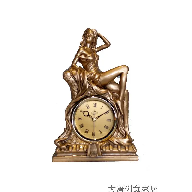 Clock sitting room European resin handicraft ornaments creative fashion decoration western female desk bedroom silent clock