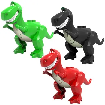 

A cartoon movie combines for a mini action figure of a child with dinosaurs plastic blocks