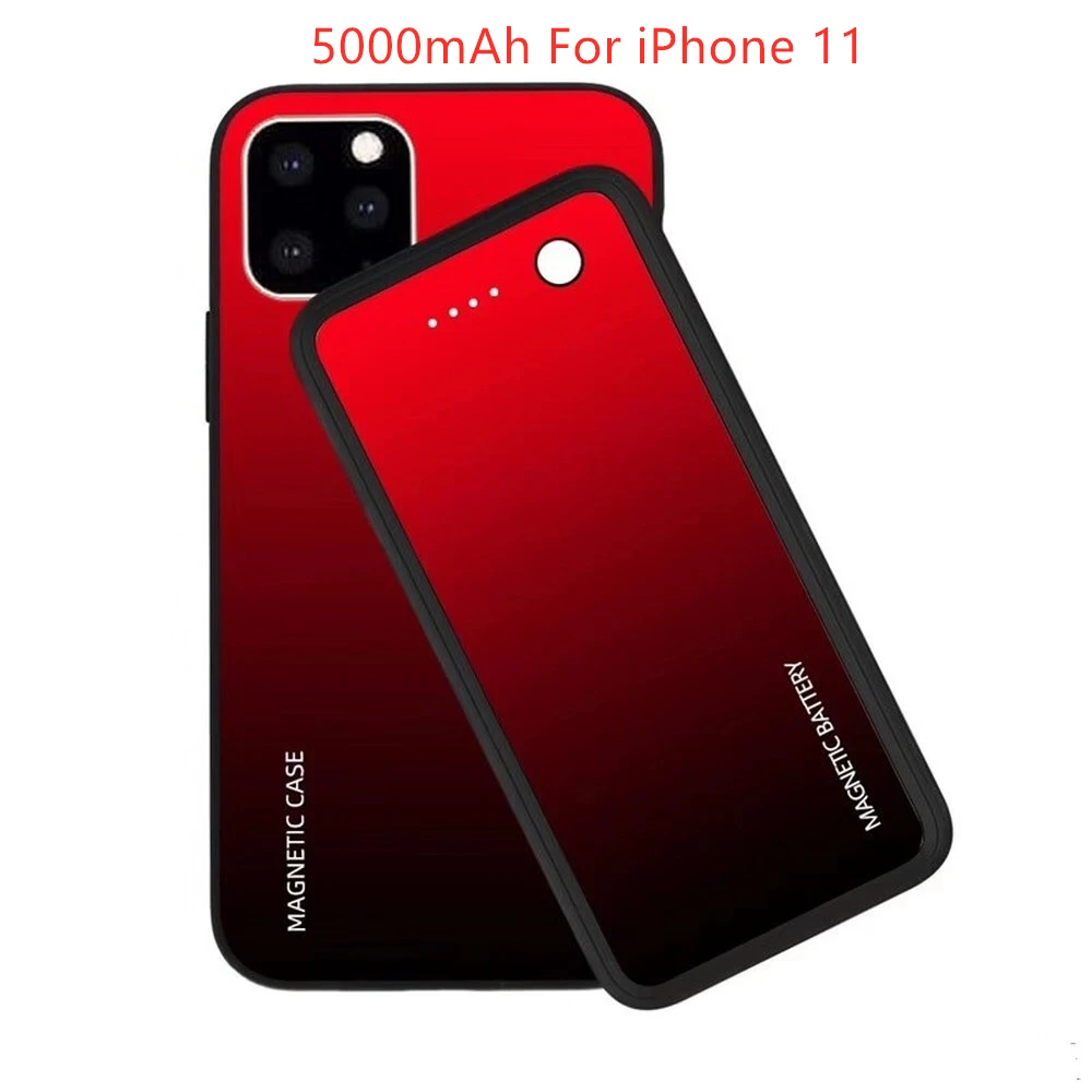 5000mAh red Чехол для аккумулятора для iphone 11 Pro Max Магнитная Беспроводная зарядка батареи для iphone 11 2 в 1 внешняя задняя упаковка чехол для аккумулятора - Цвет: 5000mAh red