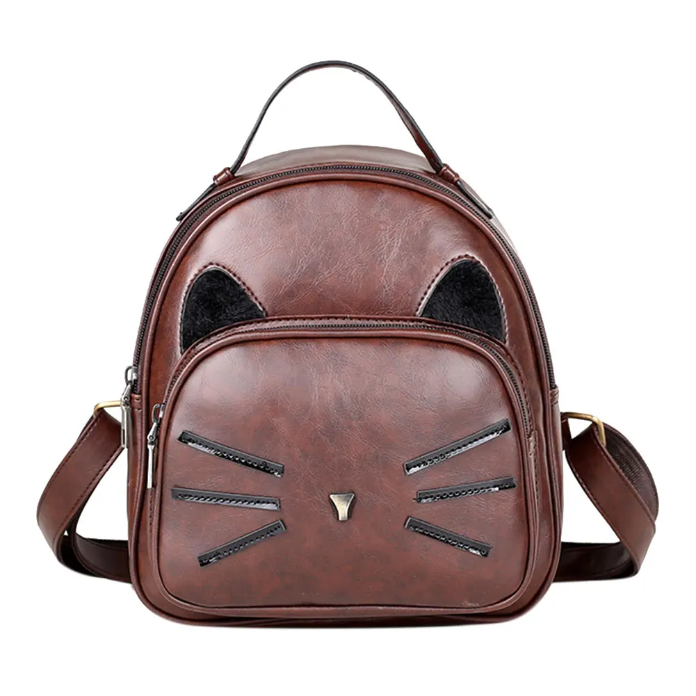 Повседневный модный простой Женский PU кожаный рюкзак с милым рисунком кота, рюкзак для девочек, школьный рюкзак для подростков, маленький