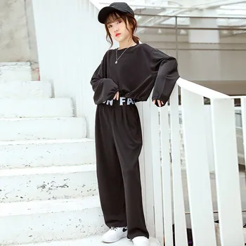 

Lazy Girls Large Loose Wide Leg Pants Set Short T-shirt Mopping Pants Two-Piece Set Autumn New 2020