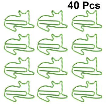 

40Pcs Fashion Animal Paper Clips Cartoon Cat Shape Paper Clips School Office Stationery (Green)