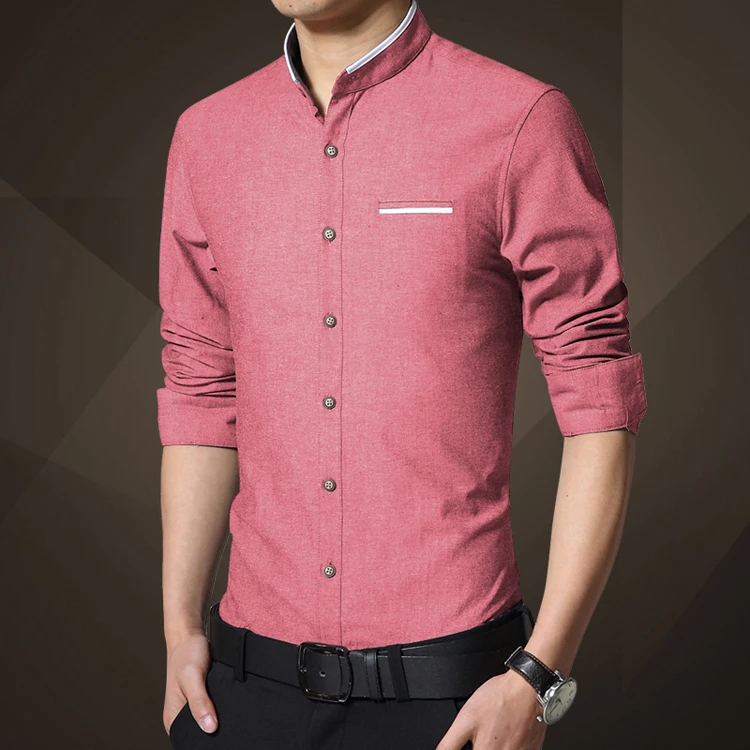 Новая мода, повседневные мужские рубашки с длинным рукавом, воротник-стойка, приталенная рубашка для мужчин, корейский бизнес, мужские рубашки, Мужская одежда, M-5XL