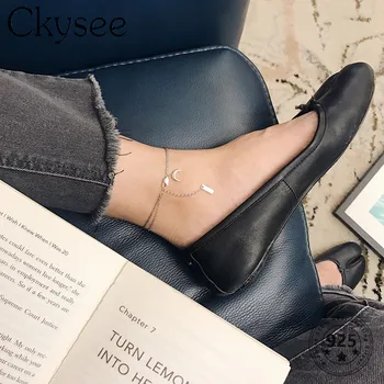 

Ckysee Simple Genuine 925 Sterling Silver Double Meniscus Moon Anklet Jewelry For Woman Summer Anklet Birthday Gifts Fine Jewelr