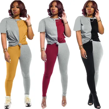 

2020 Women Sets Summer Tracksuits Patchwork Crop Tops+Pants Suit Two Piece Set Night Club Sporty Outfits 2 Pcs Street