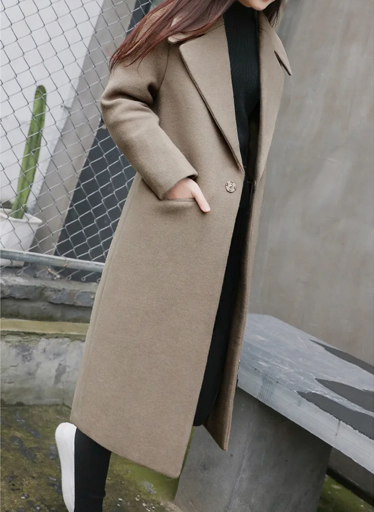 На весну и зиму стиль толстые свободного кроя средней длины шерстяная куртка Для женщин Сапоги выше колена в Корейском стиле-Стиль кокон, шерстяная одежда для детей