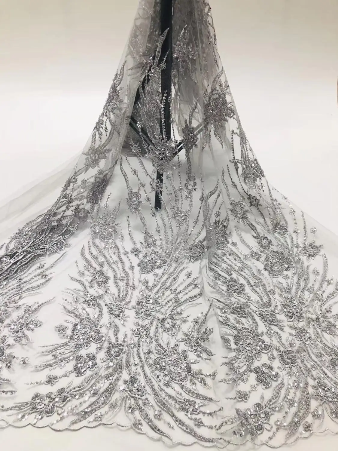 5 ярдов jhl02-2 серый цвет# ручная работа ветка бисер хорошее качество вышивка Сетка кружевная ткань для пиления br свадебное платье