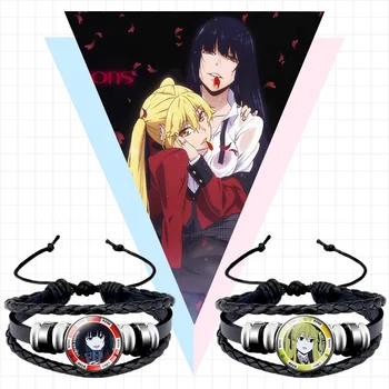 

2020 Kakegurui Yumeko Jabami Punk Leather Bracelet Cosplay Anime Art Photo Glass Cabochon Snap Buckle Charm Bracelet for Women