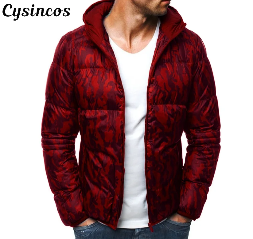 CYSINCOS Down Men's Winter Jacket Ultralight Down Jacket Casual Outerwear Snow Warm Clothes Fur Camouflage hooded down jacket