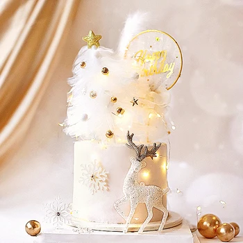 Хрустальный олень, снежинка, Рождественский торт, Топпер для перьев, шарик для волос, украшение для дня рождения, звезда, товары для выпечки, ...