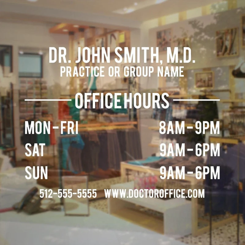 

Store Hours Sign - Business Vinyl Decal Hours of Operation Sticker Company Name A17-010
