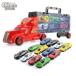 12 шт. литые под давлением машины + ящик для хранения грузовиков, набор для обучения игрушки для мальчиков детские подарочные игрушки для