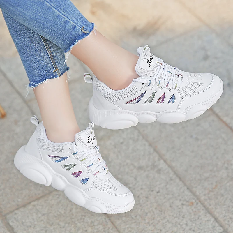 Женские кроссовки на толстой подошве Fujin сетчатые повседневные с круглым носком