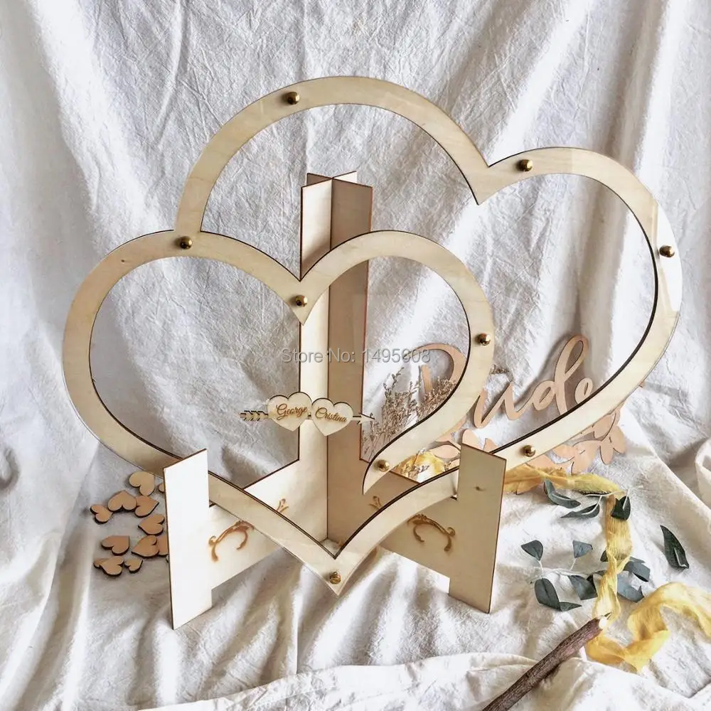 Double Heart Drop Box Guest Book ,Wood Personalized Wedding Guest Book ,Alternative Baby Guestbook, Wedding sign