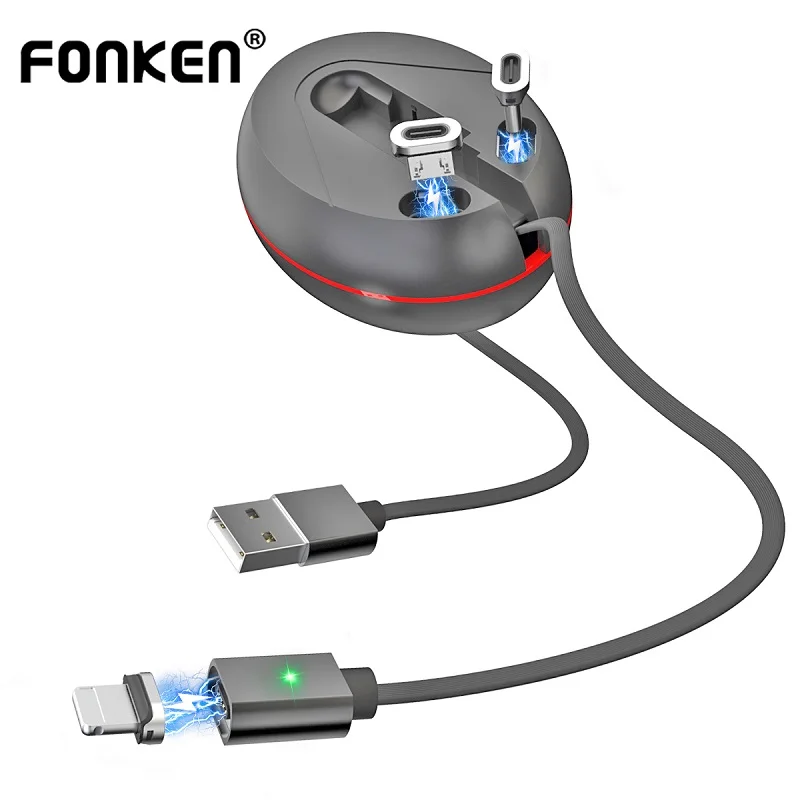 Магнитный зарядный кабель FONKEN 3 в 1 шнур для телефона USB Тип C магнитный Micro