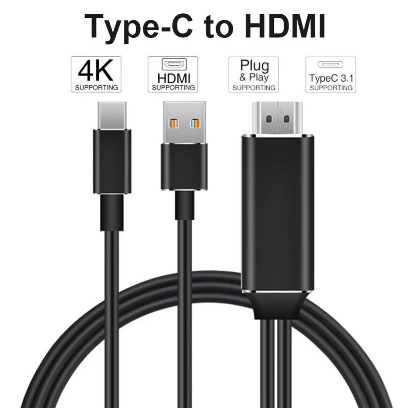 4K HD Clear type C в HDMI Кабельное зарядное usb-устройство преобразователь сигнала HDTV AV ТВ монитор адаптер 2 м/6 футов HDMI переключатель аксессуары