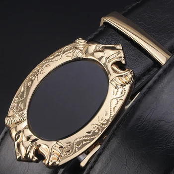 

Fasion genuine leather automatic buckle belt men luxury brand high quality lion buckle Waist strap Western style ceinture homme
