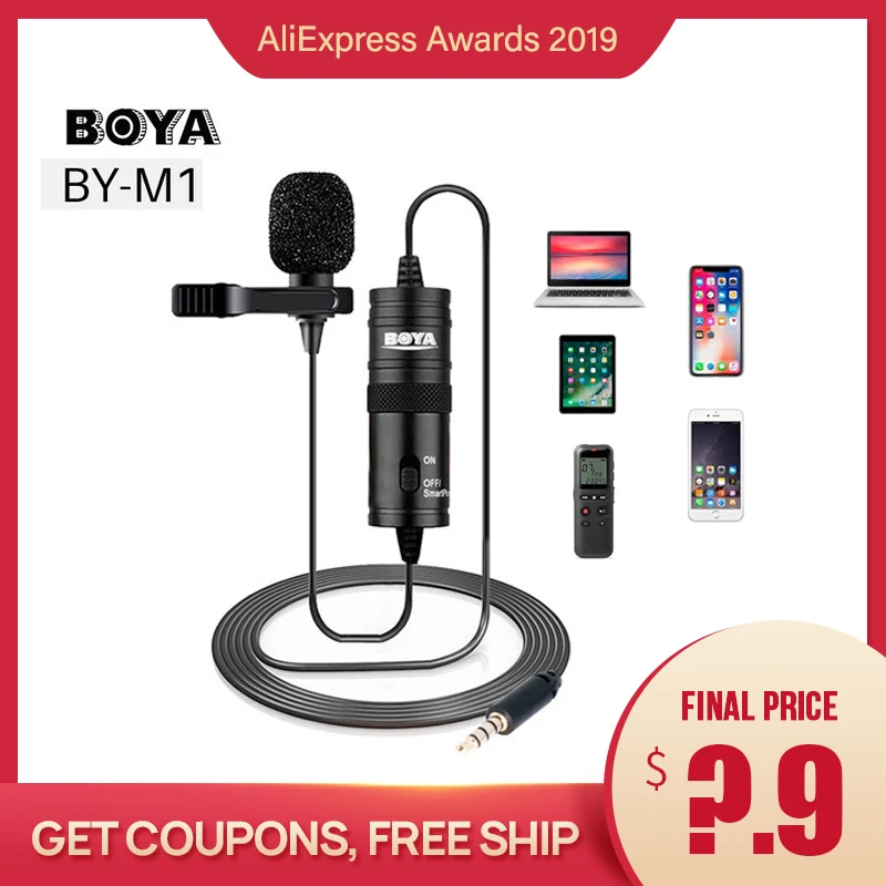 Микрофон BOYA BY-M1 6 м, петличный мини аудио 3,5 мм ошейник, конденсаторный нагрудный микрофон для записи цифровых зеркальных камер Canon/iPhone