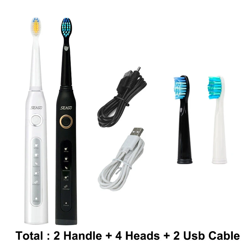 Seago Sonic электрическая зубная щетка для взрослых с таймером, электрическая зубная щетка с зарядкой от USB, 3 шт/8 шт, Сменная головка щетки