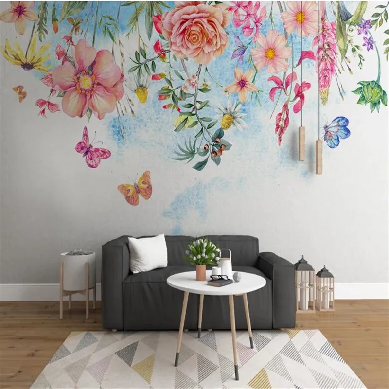 Large 3D wallpaper mural custom modern hand painted flowers background wallpaper mural