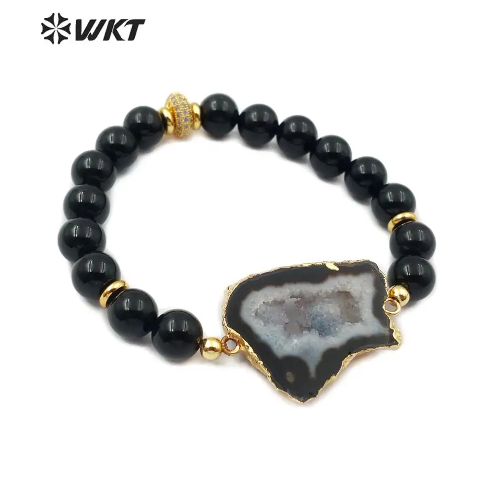 WT-B492 жарко! Натуральный белый браслет из черных жемчужин geode каменные бусины с золотой отделкой бохо стиль женский браслет ювелирные изделия (art.: 3a3596182e2) - 3a3596182e2