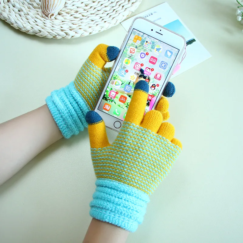 Women's Cashmere Knitted Winter Gloves Touch Screen Skiing