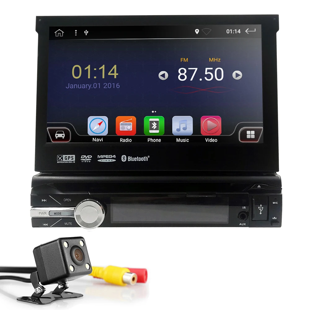 Camera4 Универсальный 1 din Android 9,0 четырехъядерный автомобильный dvd-плеер gps Wifi BT Радио BT 2GB ram 32GB ROM16GB 4G SIM сетевой Руль RDS - Цвет: Camera4