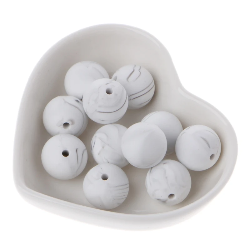 10 шт Силиконовые мраморные белые бусины для прорезывания зубов Детские Жевательные бусины Сделай Сам грызунок игрушки - Цвет: 15MM