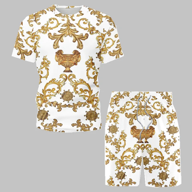Conjunto de dos piezas formado por camiseta y pantalón corto, ropa de verano, estilo Retro étnico, para playa, 2021