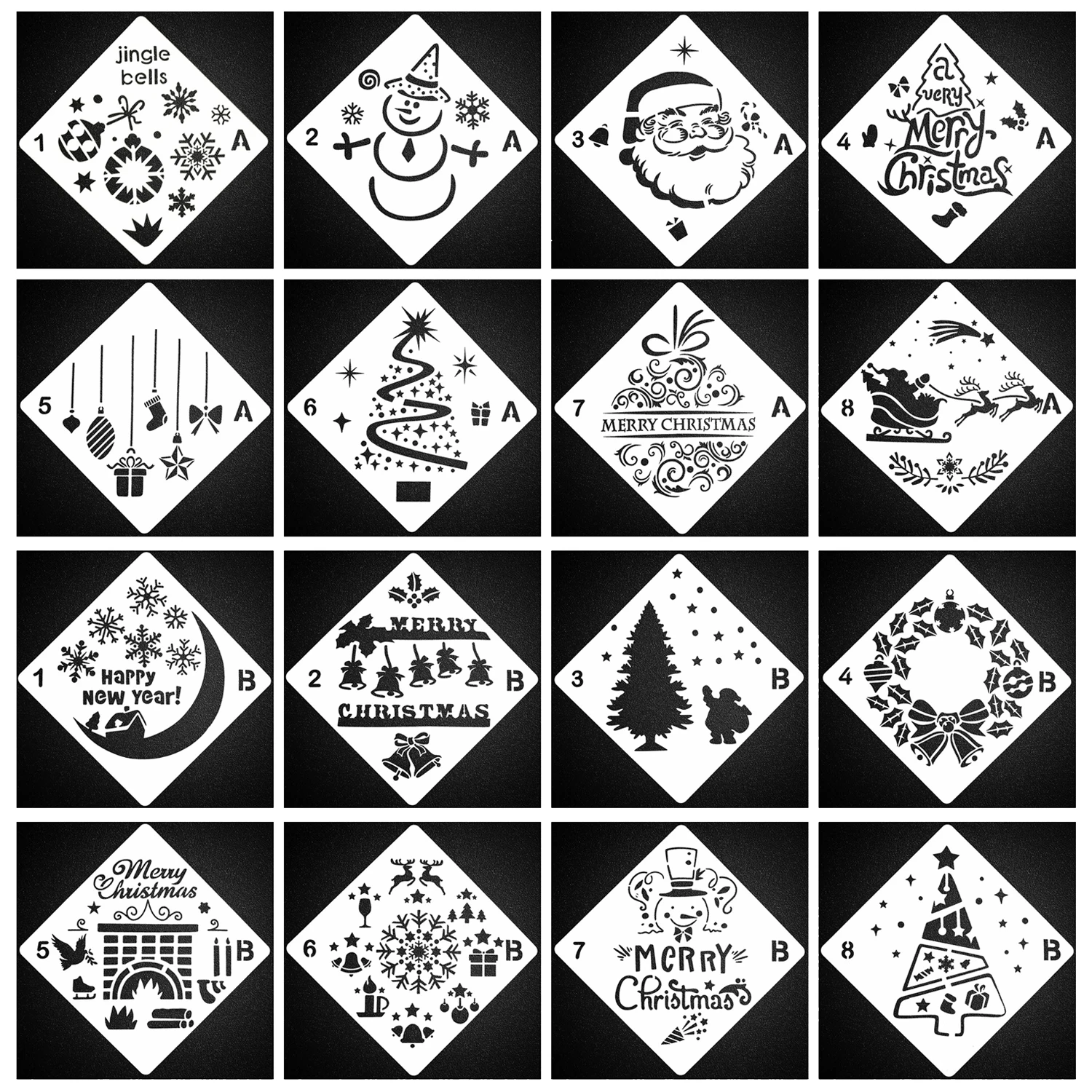 

16PCS Assorted Style Painting Drawing Stencils Templates for Pigment Scrapbooking DIY Craft Album Wall Merry Christmas Decor