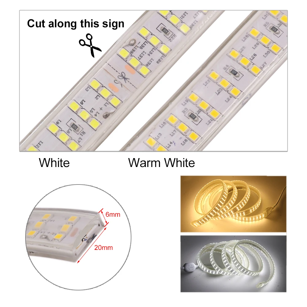 Description Picture 2 of item220V LED Strip Light 2835 276LEDs/M Switch Dimmerable Led Strip Ribbon Diode Waterproof fita de Led Stripe Under Cabinet Light