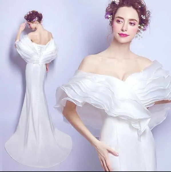 

N Sexy Shoulder Off Cascading Ruffle Collar White Mermaid Evening Formal Dress Large Size 5xl Luxury Party Dress For Women