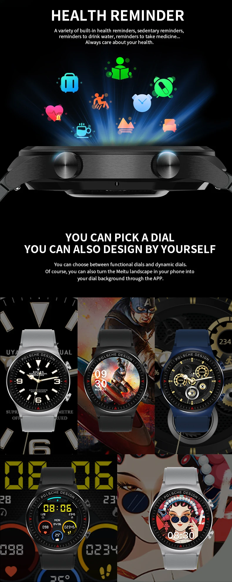 Smart Watch HW26 AMOLED Display Men Sport Clock Bluetooth Make Call Music Play Wristband Heart Rate Monitor Women Smartwatch