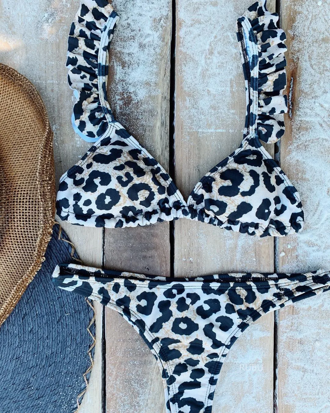 Leopard Леопардовый купальник пуш-ап сексуальный бикини купальный костюм новые трусики-Тонг с низкой посадкой бикини купальники женские, бикини с рюшами летняя пляжная одежда - Цвет: Leopard