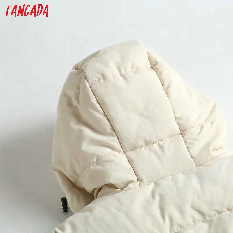 Tangada зимний женский однотонный жилет женская куртка без рукавов с капюшоном с буквенным принтом бежевый черный длинный жилет хлопок feminino BAO2