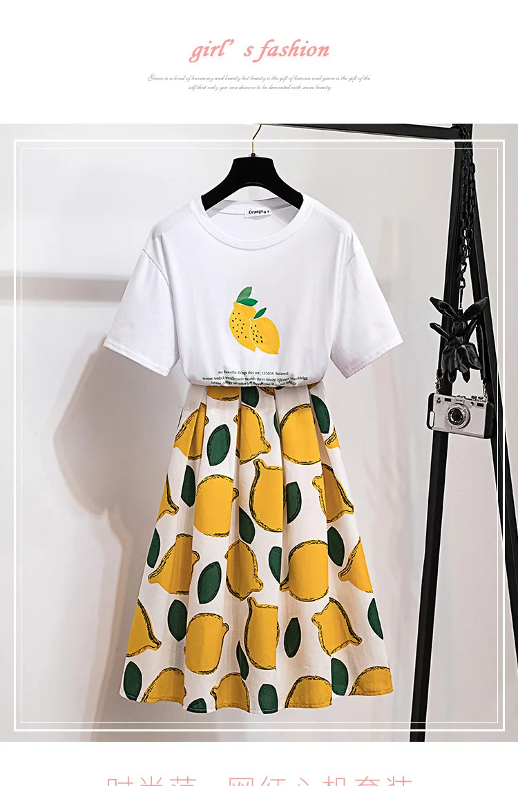 

Fashion Set 2019 Summer Wear New Style WOMEN'S Dress Korean-style Hipster Loose Short Sleeve T-shirt A- line Skirt Western Style