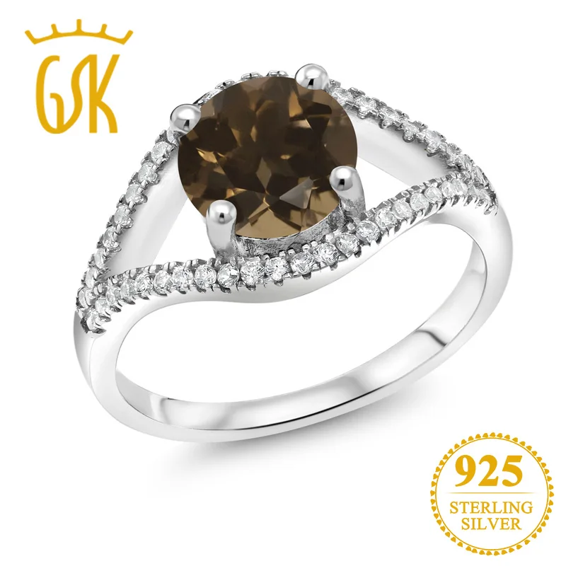 GemStoneKing 2 20 Ct круглое коричневое дымчатое кварцевое кольцо из стерлингового